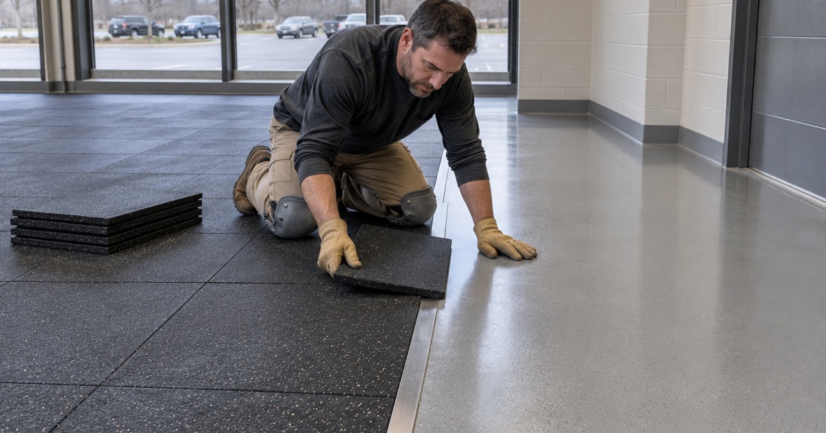 Where rubber flooring stops and resin starts in a Lake Forest recreation building
